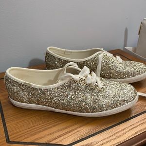 Kate Spade gold & cream glitter sneakers
